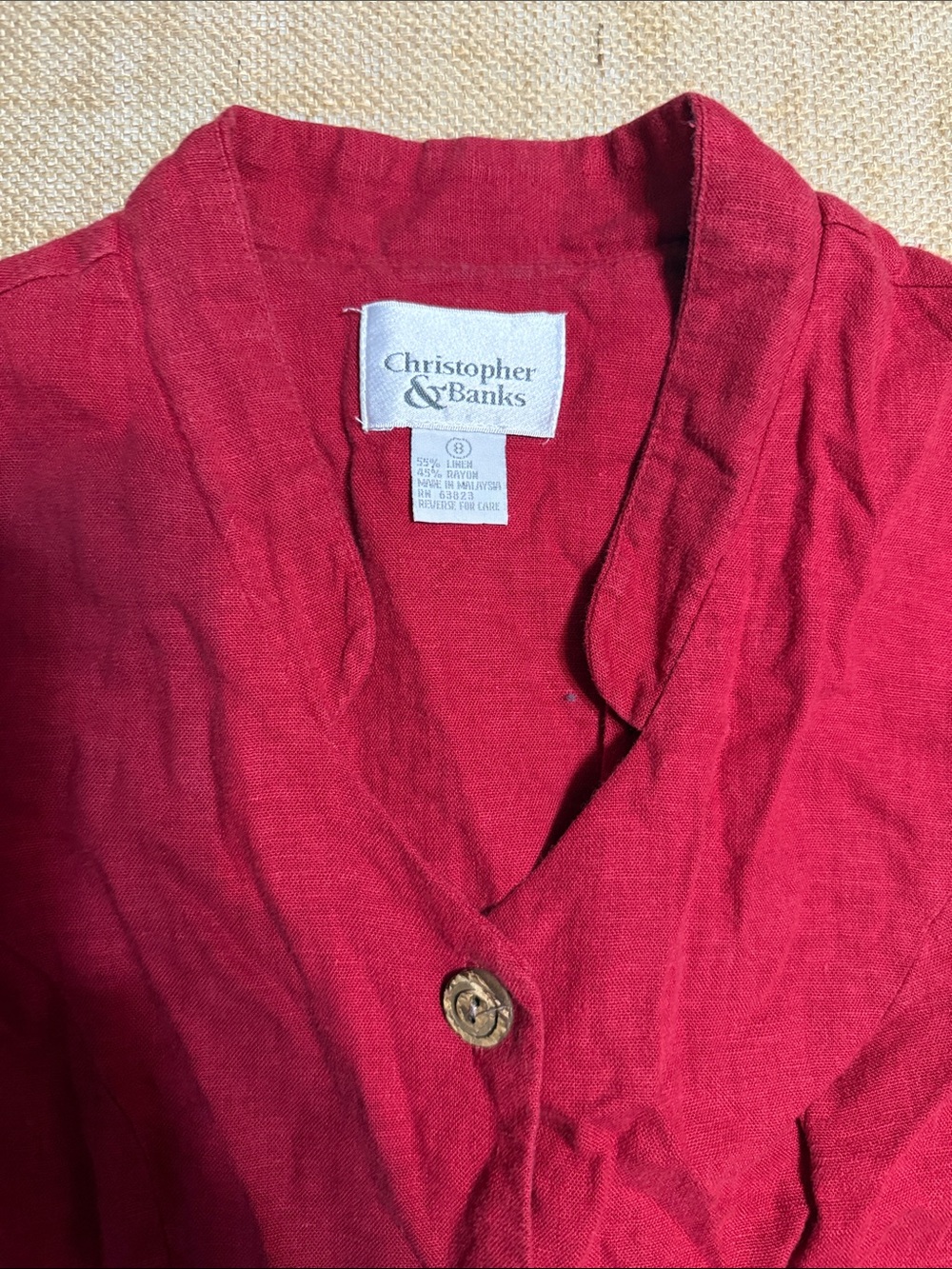Christopher & Banks Red Sleeveless Maxi Button-Front Dress - Picture 3 of 6